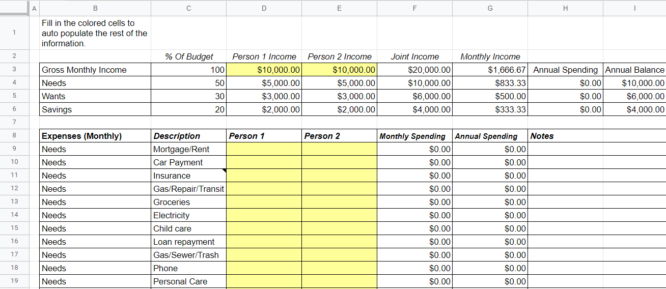 7 Best 50 30 20 Budget Templates For Google Sheets Free