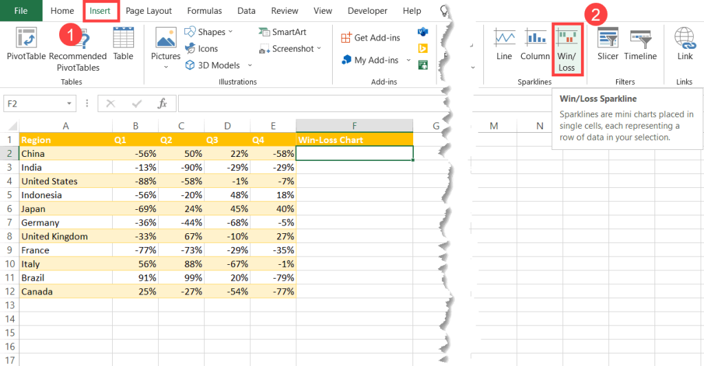 win loss graph excel