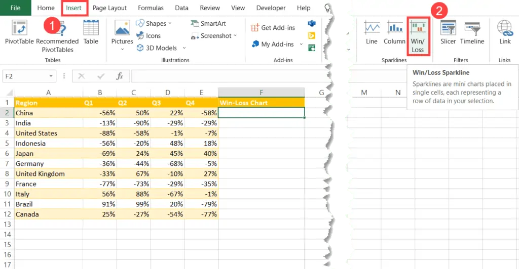 win loss graph excel
