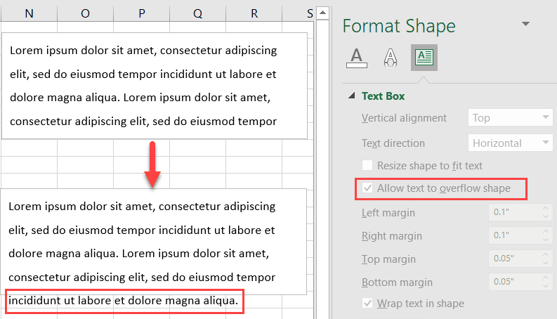 Allow text to overflow shape