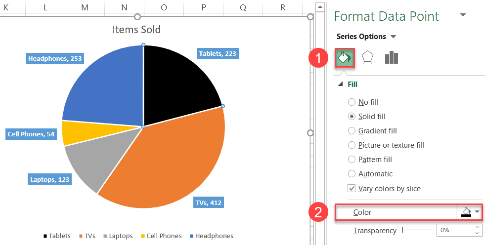 Change the color of a pie chart