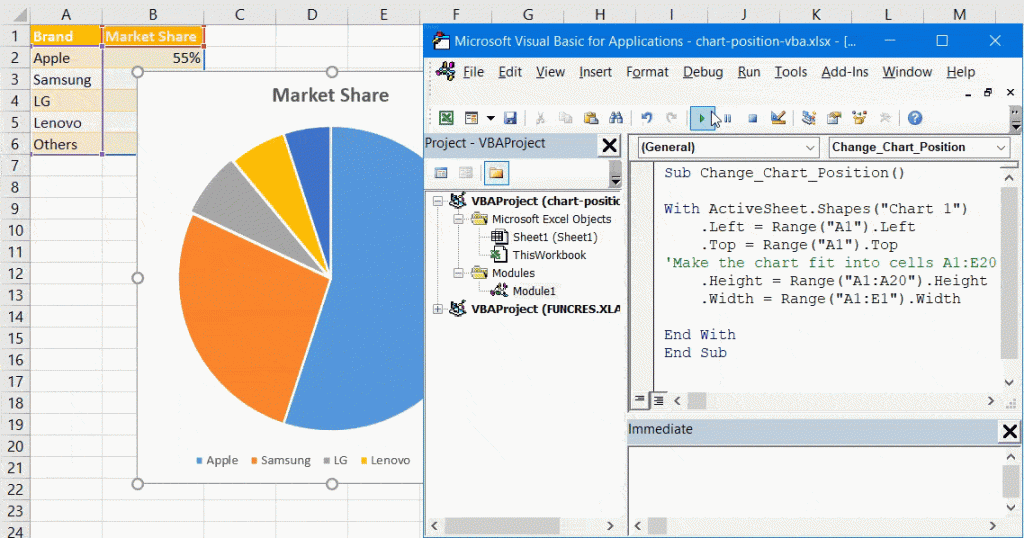 How to Change the Position and Size of Excel Charts in VBA