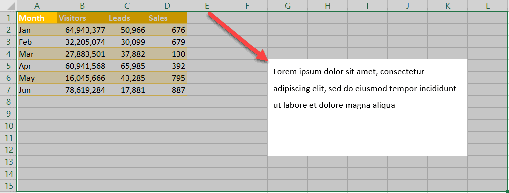 Freeze a text box in Excel