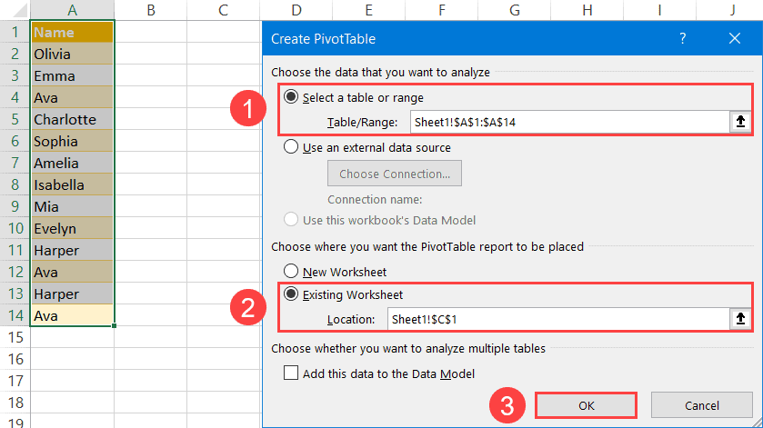 Map out the pivot table