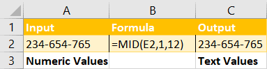 Using the MID function to convert numbers to text