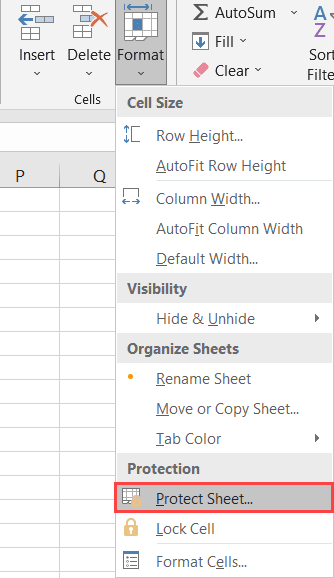 Select Protect Sheet