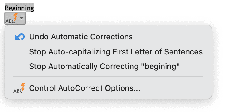 AutoCorrect Options button in Word