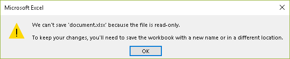 "Cant save the read-only file" warning