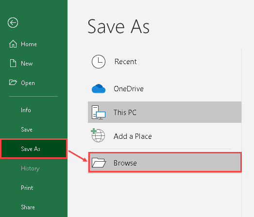 Choose “Save As” and click “Browse"