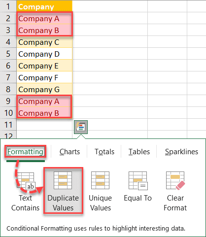 Click Duplicate Values