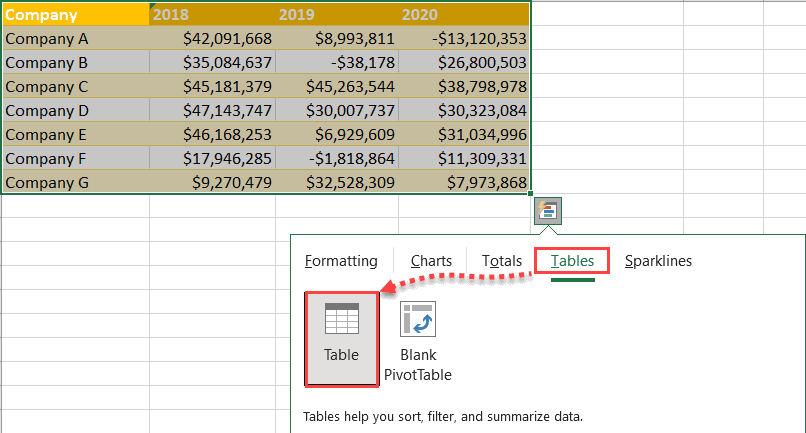 Click Table