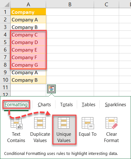 Click Unique Values