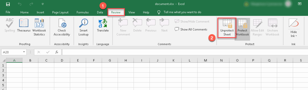 Click “Unprotect Sheet”