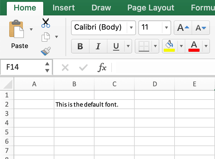 Default font in Excel (Calibri)