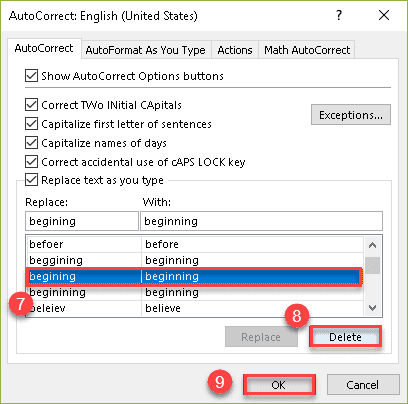 Disable AutoCorrect for the word in Excel