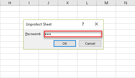 Enter the password to unprotect sheet