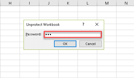 Enter the password to unprotect workbook
