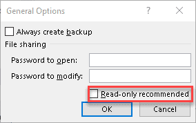 General options read-only recommended