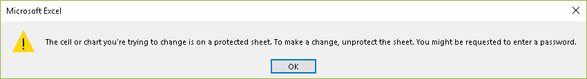 Protected sheet warning