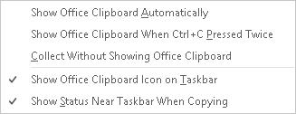 The Office Clipboard settings