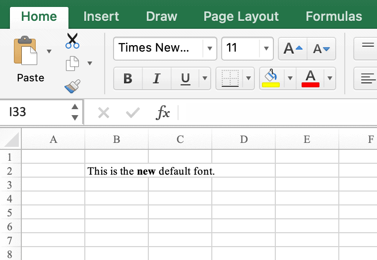 Times New Roman as the new default font in Excel (Mac)