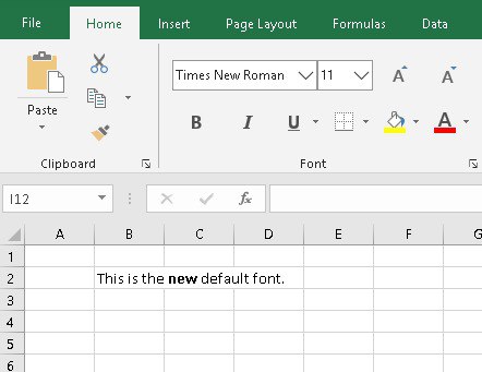 Times New Roman as the new default font in Excel