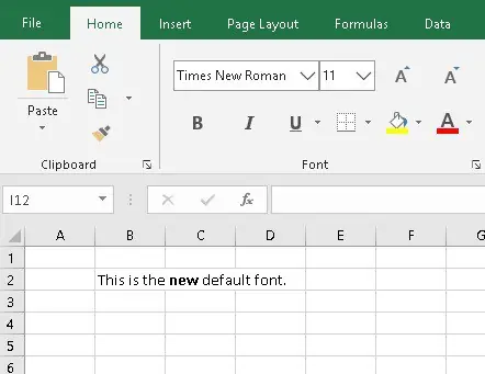 Times New Roman as the new default font in Excel