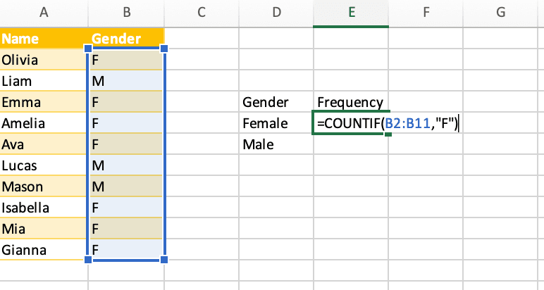 Type COUNTIF formula criteria