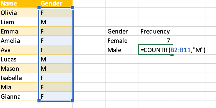 Use COUNTIF formula male