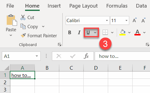 how to get text underline in excel across entire cell