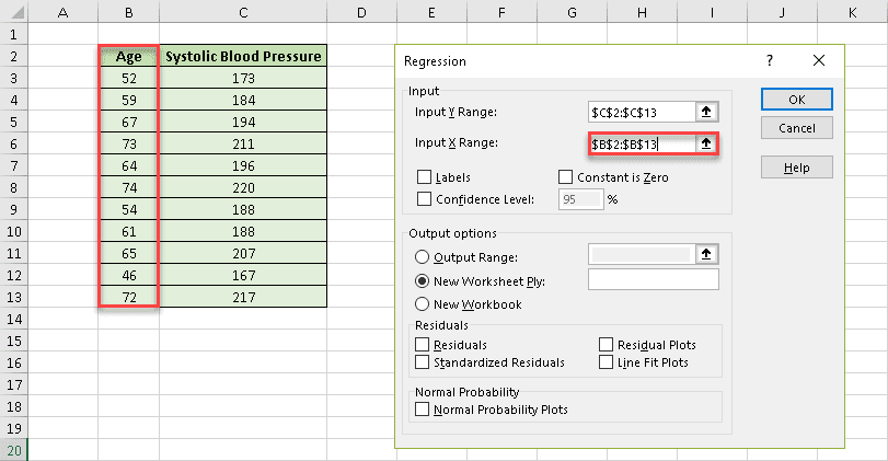 Fill the Input X Range field