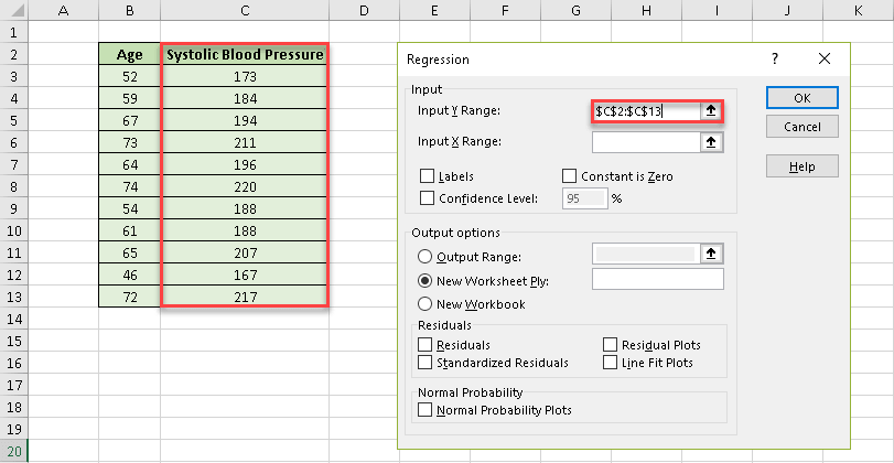 Fill the Input Y Range field