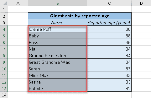 HIghlight a cell range