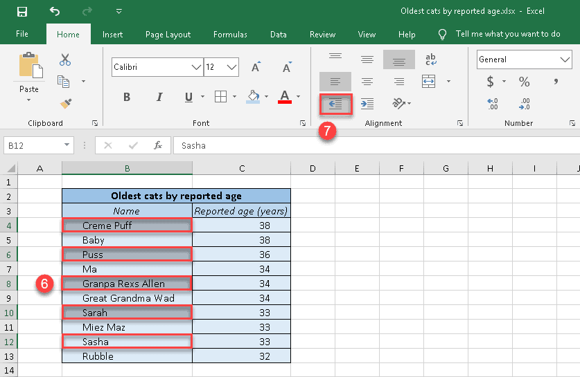 How to indent separate cells