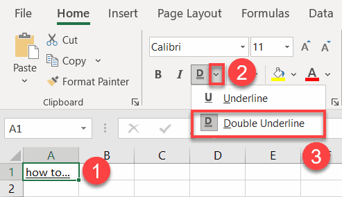 double underline in excel