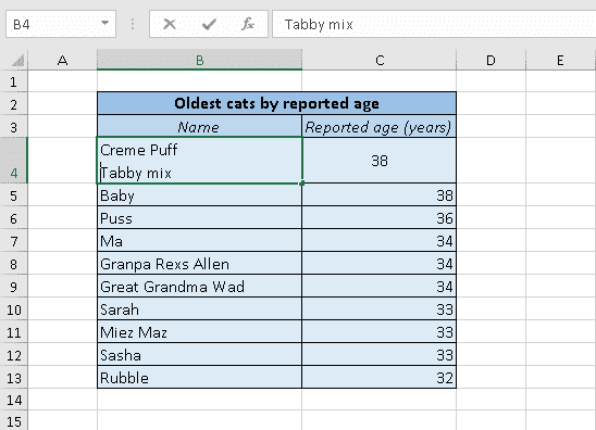 Line break Excel