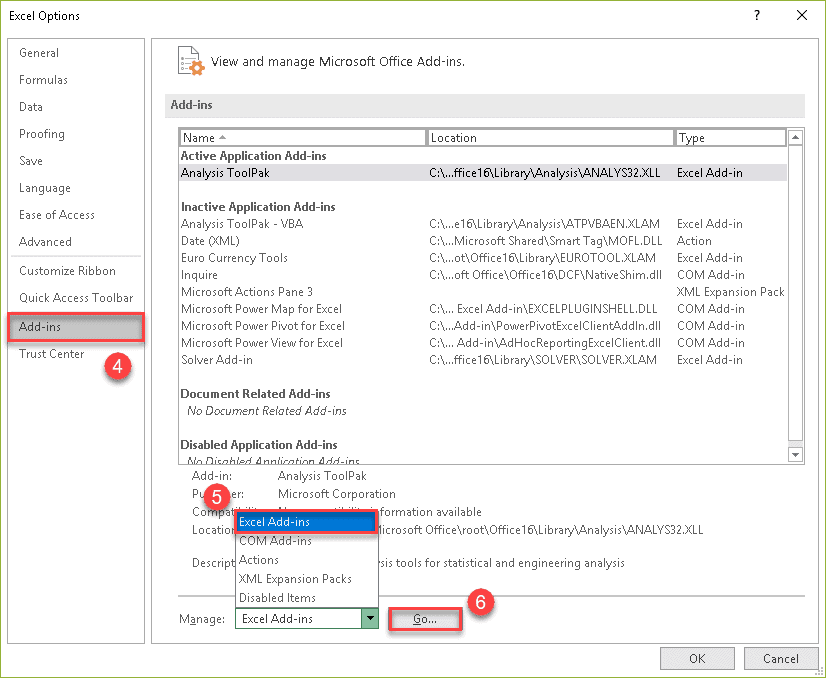 Open Excel Add-ins