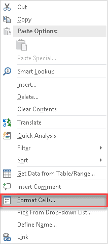 Select format cells