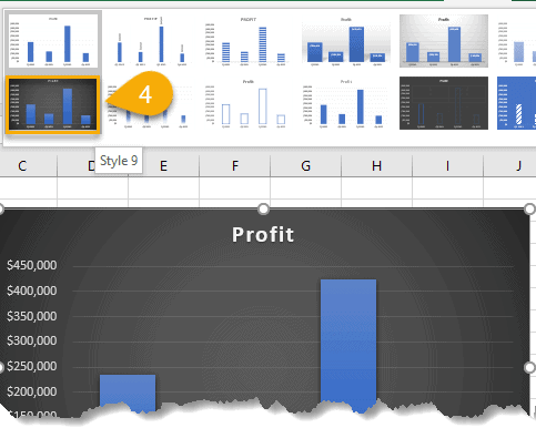 The example of chart style in Excel