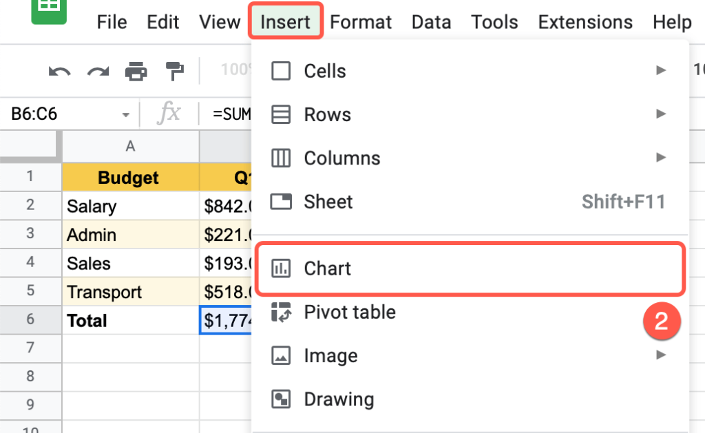 how to insert a chart