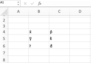 how to type statistical symbols in Excel