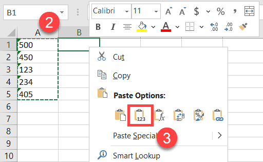 paste values