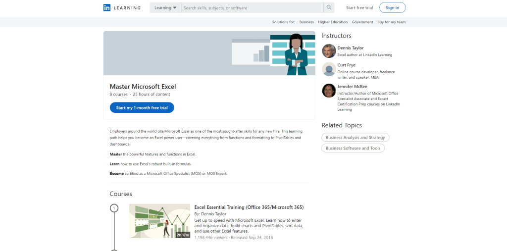 linkedin learning excel course