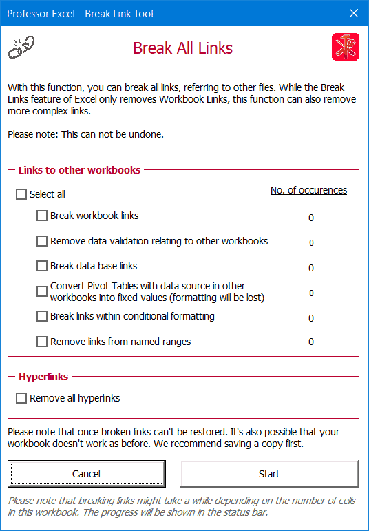 professor excel break links