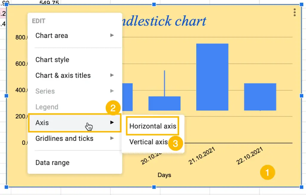 select horizontal axis