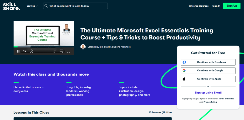 skillshare excel course