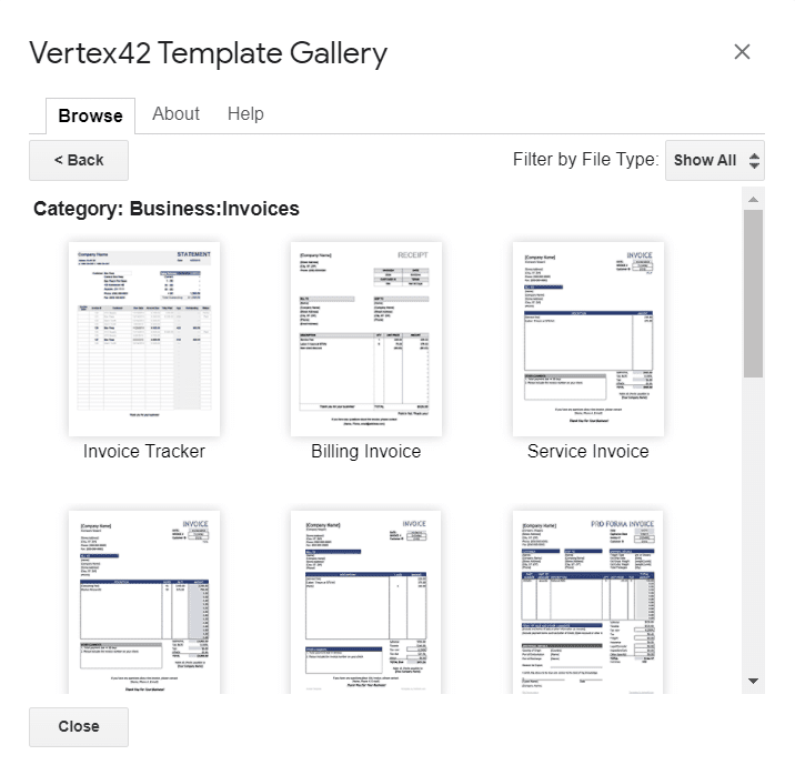 vertex42 template gallery invoices