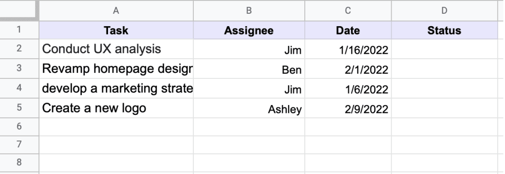 data for a Kanban board