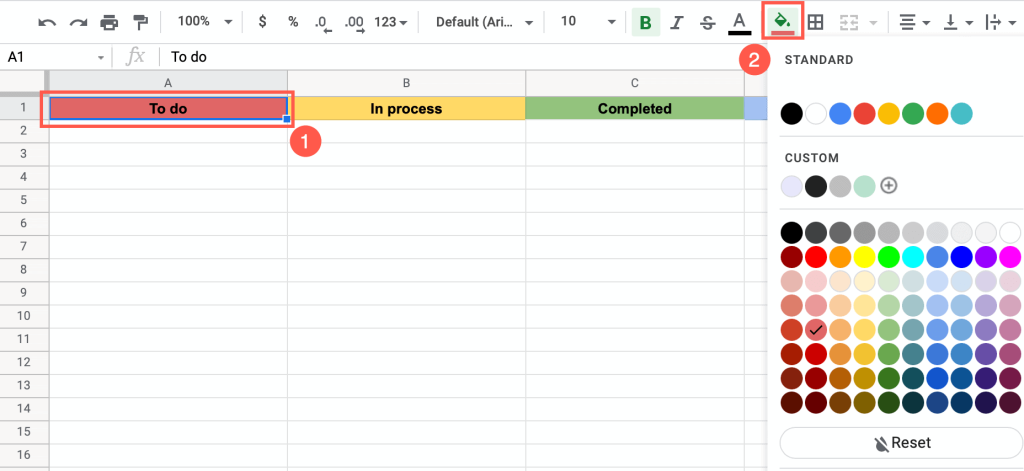 fill each header cell with color