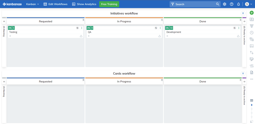 A screenshot of Kanbanize's Kanban board